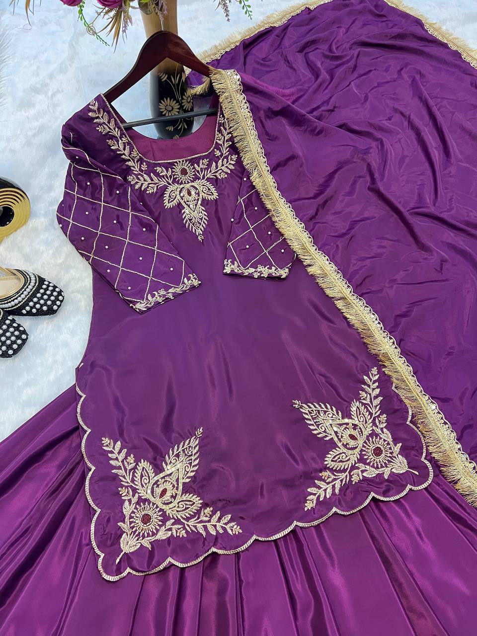 Deep Maroon Heritage Flared Silhouette